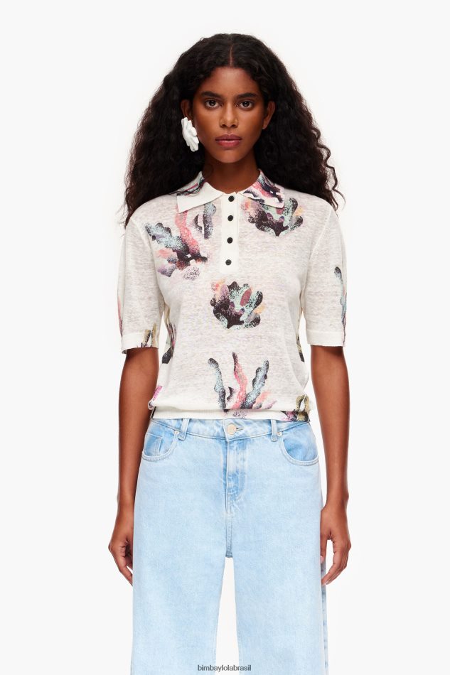roupas Bimba Y Lola camisa polo de malha com estampa coral marfim P28JFH354