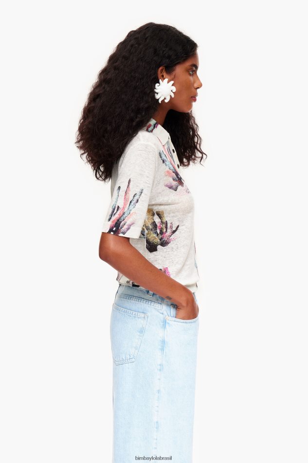 roupas Bimba Y Lola camisa polo de malha com estampa coral marfim P28JFH354