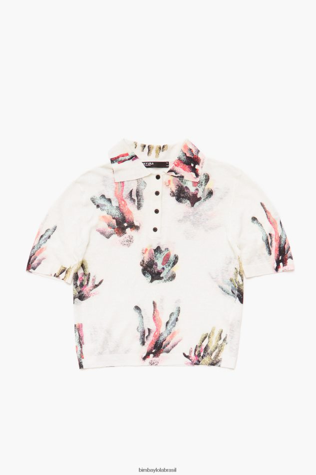 roupas Bimba Y Lola camisa polo de malha com estampa coral marfim P28JFH354