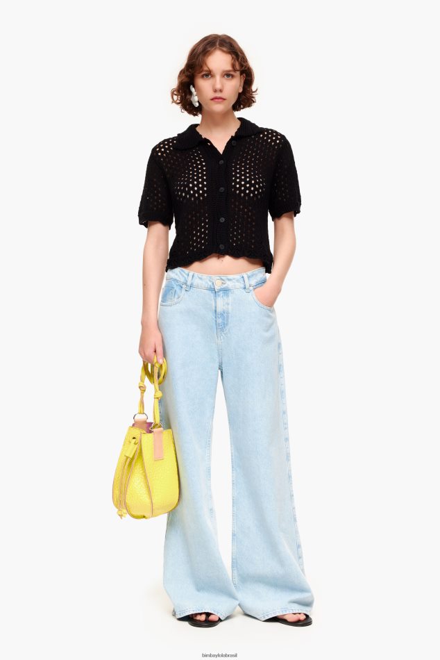 roupas Bimba Y Lola casaquinho de crochê preto P28JFH359