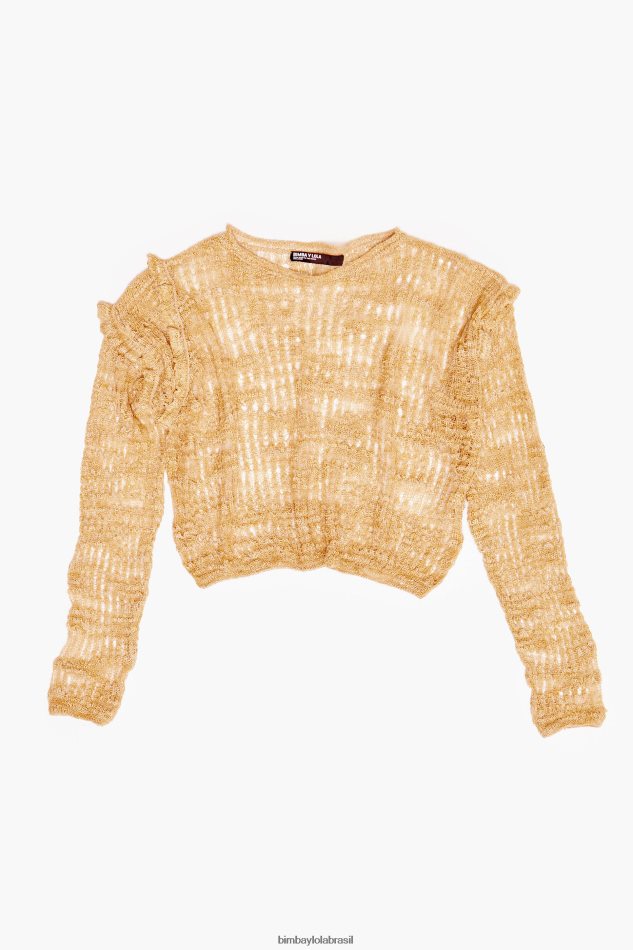 roupas Bimba Y Lola suéter de linho aberto camelo P28JFH362