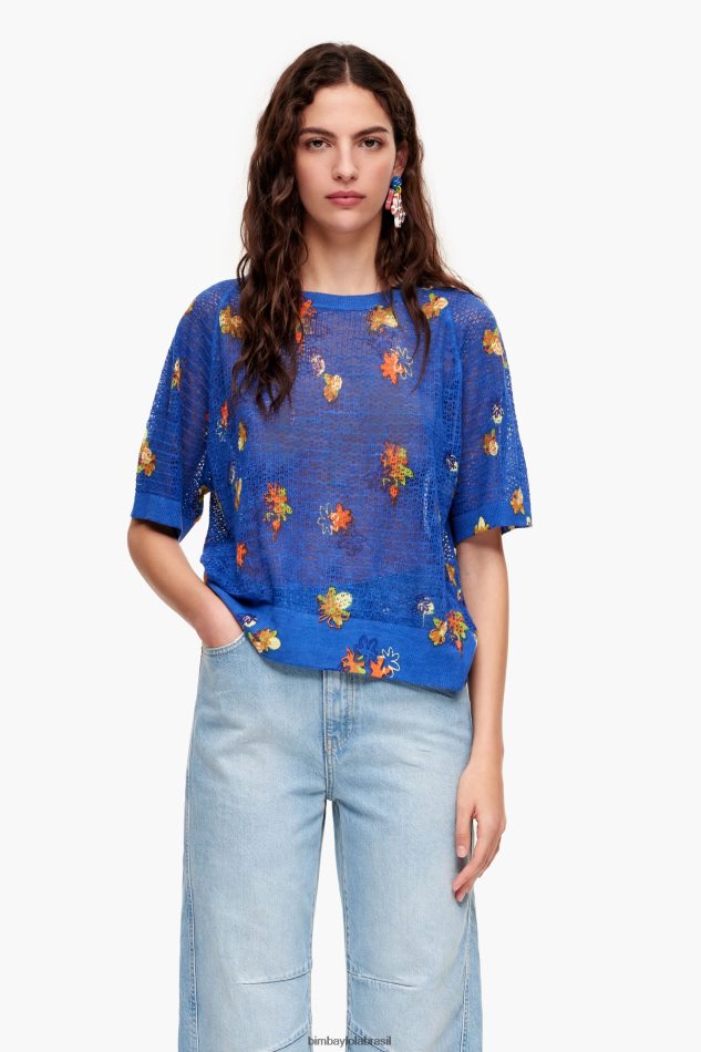 roupas Bimba Y Lola suéter de linho com estampa de flores em spray azul P28JFH390