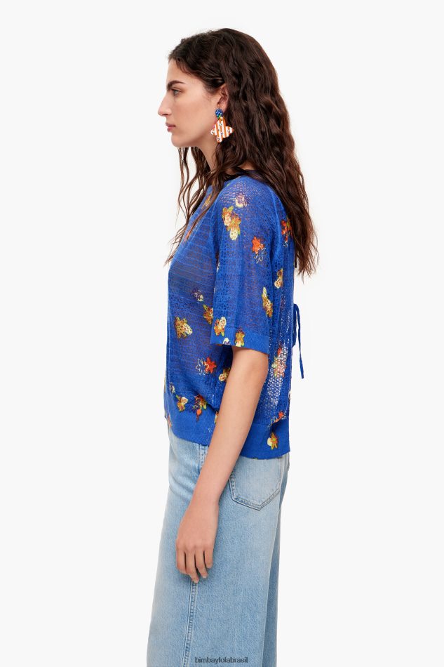 roupas Bimba Y Lola suéter de linho com estampa de flores em spray azul P28JFH390