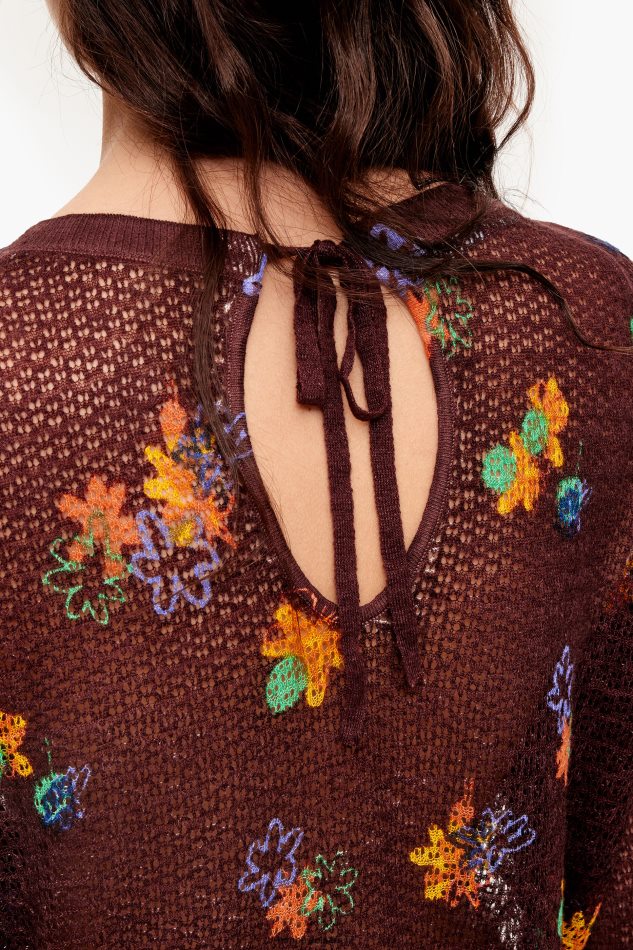 roupas Bimba Y Lola suéter de linho com estampa de flores em spray marrom P28JFH392