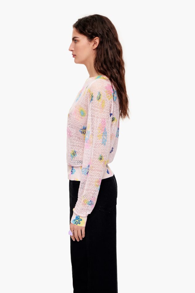 roupas Bimba Y Lola suéter de linho com estampa de flores em spray rosa P28JFH393