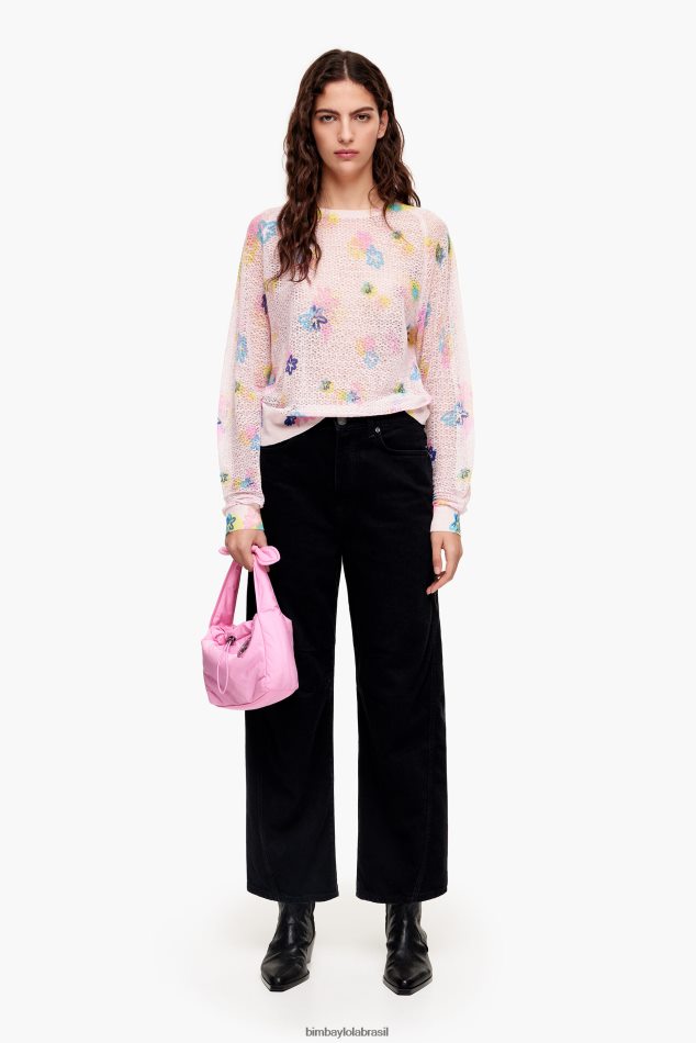 roupas Bimba Y Lola suéter de linho com estampa de flores em spray rosa P28JFH393