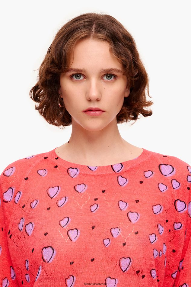 roupas Bimba Y Lola suéter linho coração pequeno vermelho P28JFH366