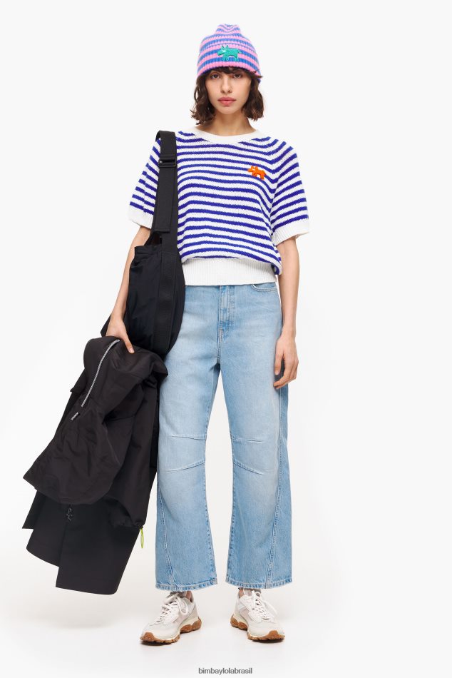 roupas Bimba Y Lola suéter listrado azul e branco P28JFH369