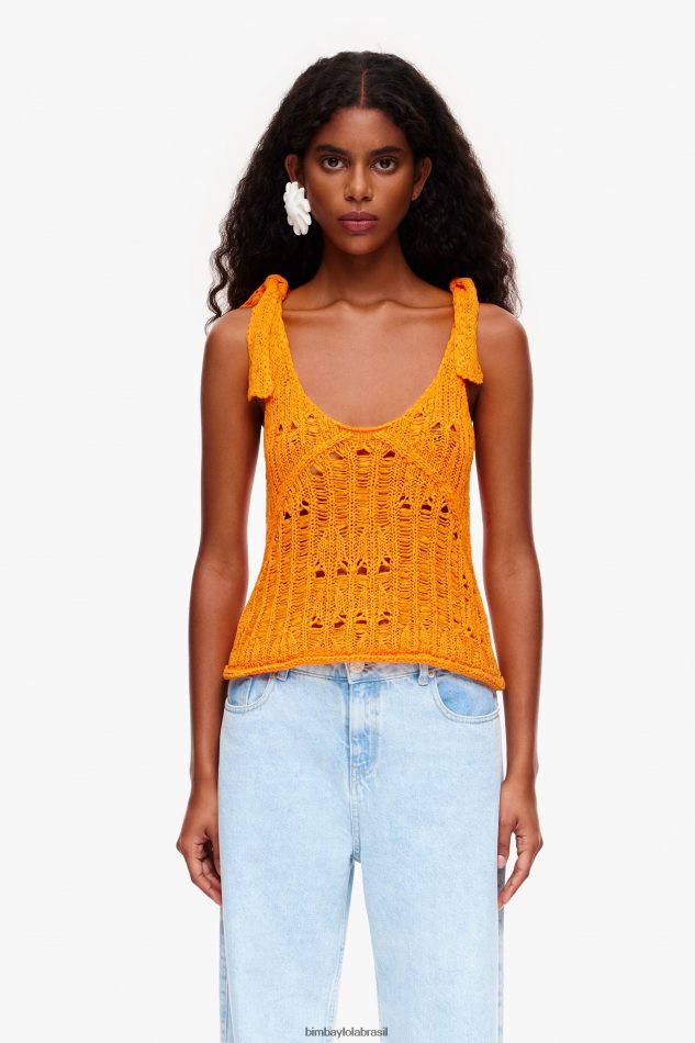 roupas Bimba Y Lola top de crochê laranja P28JFH263