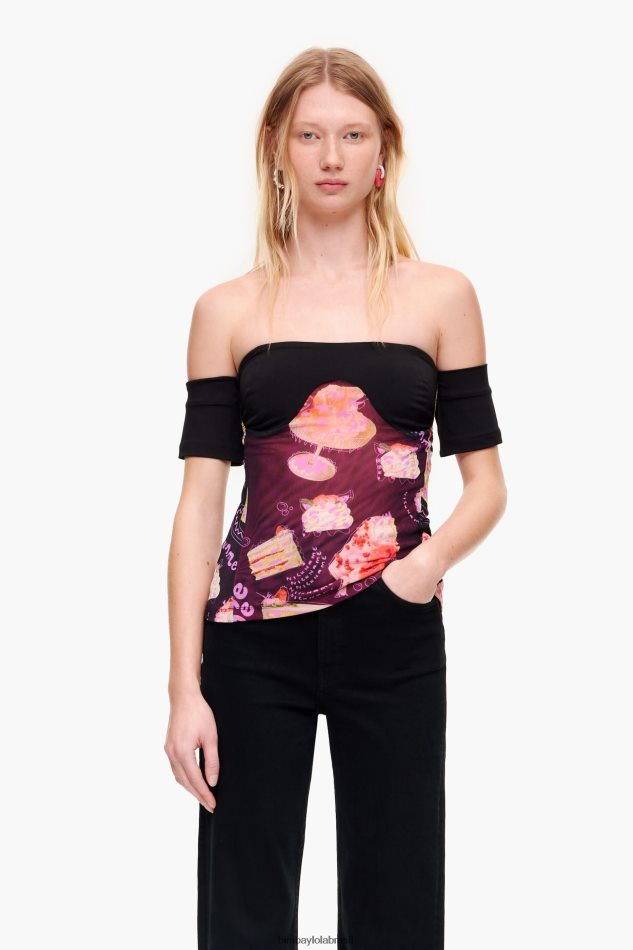 roupas Bimba Y Lola top de impressão de foto de apelido preto P28JFH342