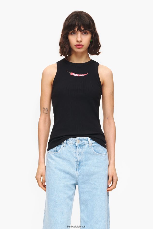 roupas Bimba Y Lola top de pimenta ajustado preto P28JFH245