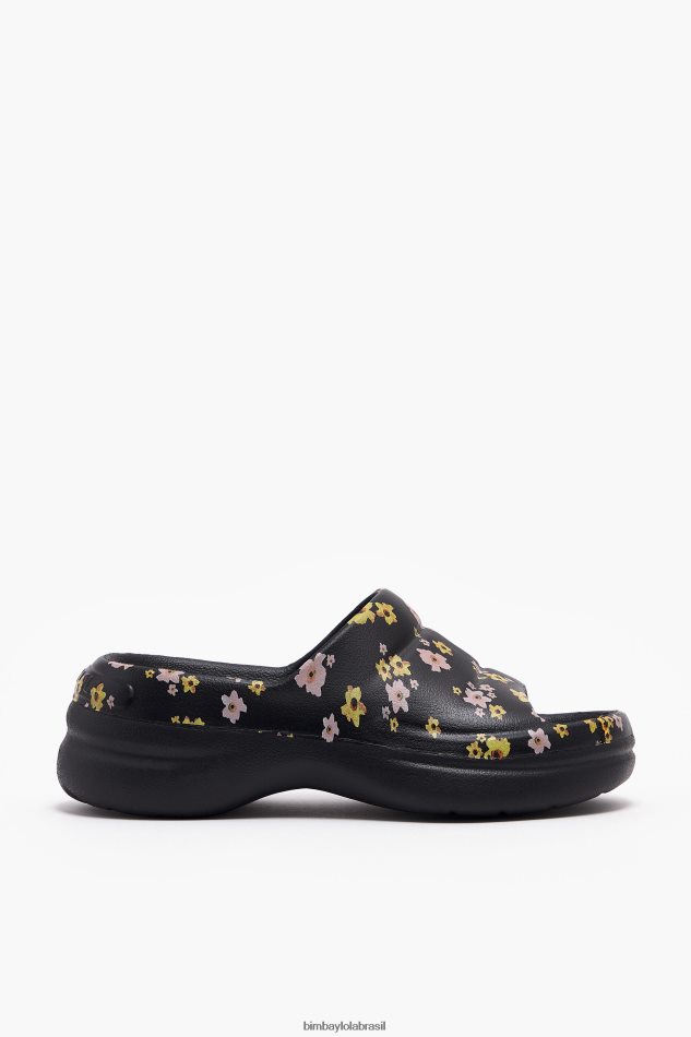 footwewar Bimba Y Lola chinelo plataforma com estampa de flores acrílicas preto P28JFH595