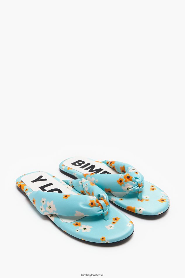 footwewar Bimba Y Lola sandália plana tubular com estampa de flores acrílicas azul P28JFH571